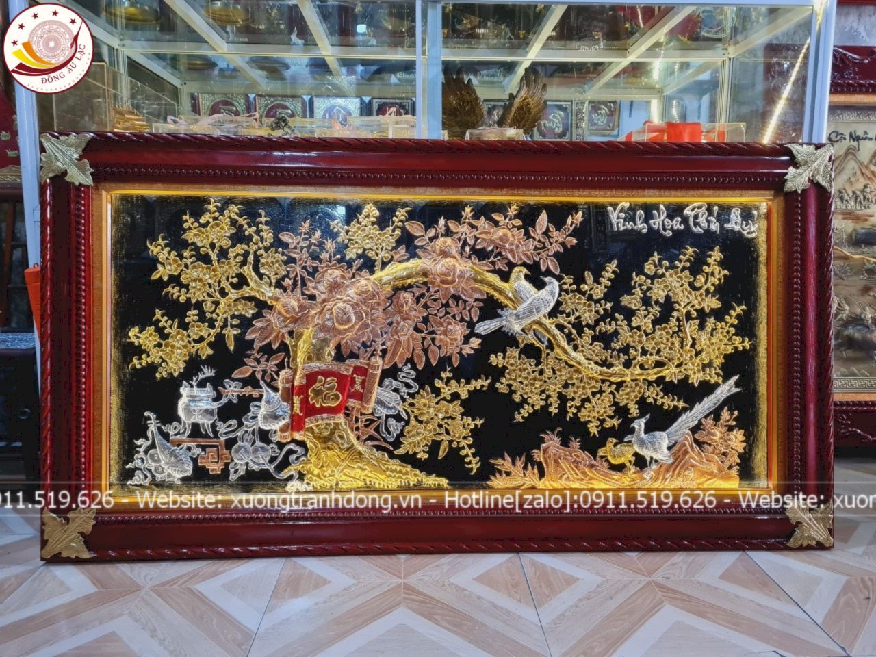 tranh vinh hoa phu quy bang dong vang dat vang bac kich thuoc 1m7x90cm xuong tranh dong