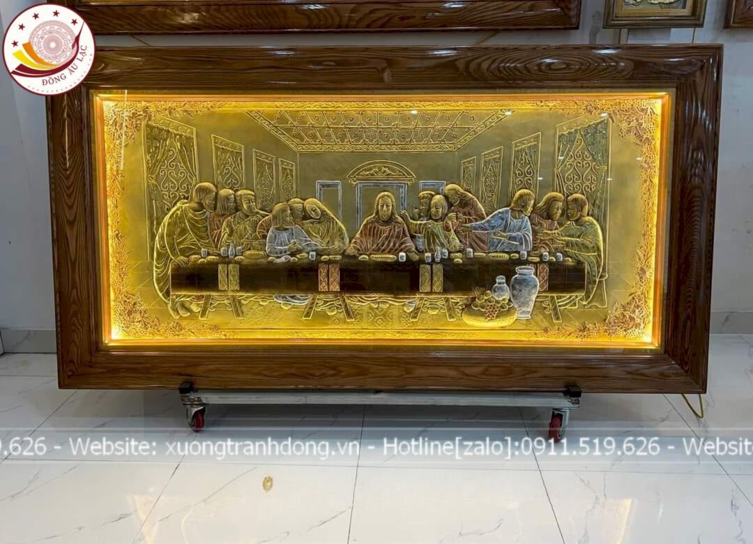 tranh bua tiec ly dong vang dat diem vang bac 1m7x90cm xuong tranh dong