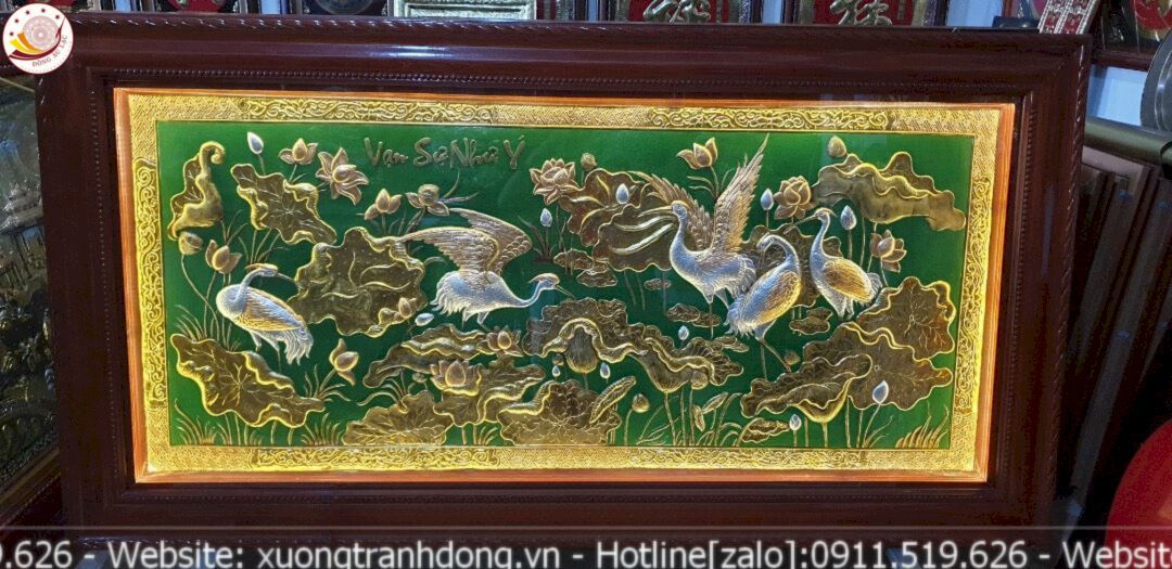tranh sen hac dong vang dat vang bac 1m7x90cm xuong tranh dong