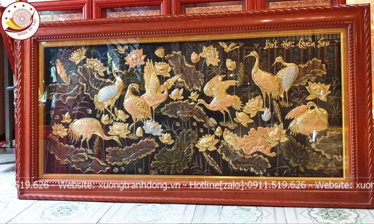 tranh sen hac dong vang dat vang bac 1m7x90cm xuong tranh dong