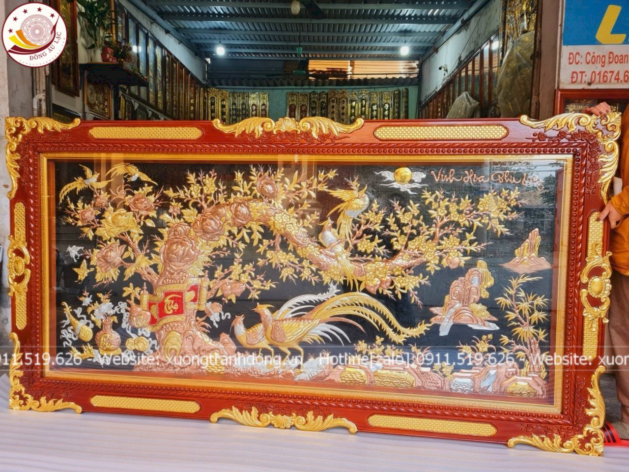 tranh vinh hoa phu quy bang dong do dat vang bac khung duc dat khung kich thuoc 2m3x1m2 xuong tranh dong