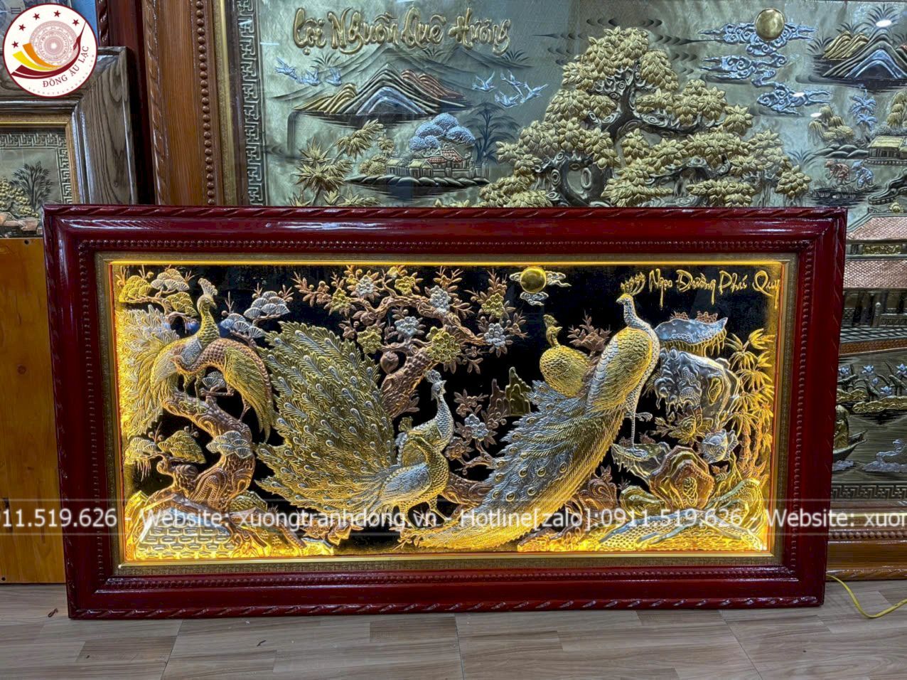 tranh ngoc duong phu quy dong vang dat vang bac khung xoan kich thuoc 1m7x90cm