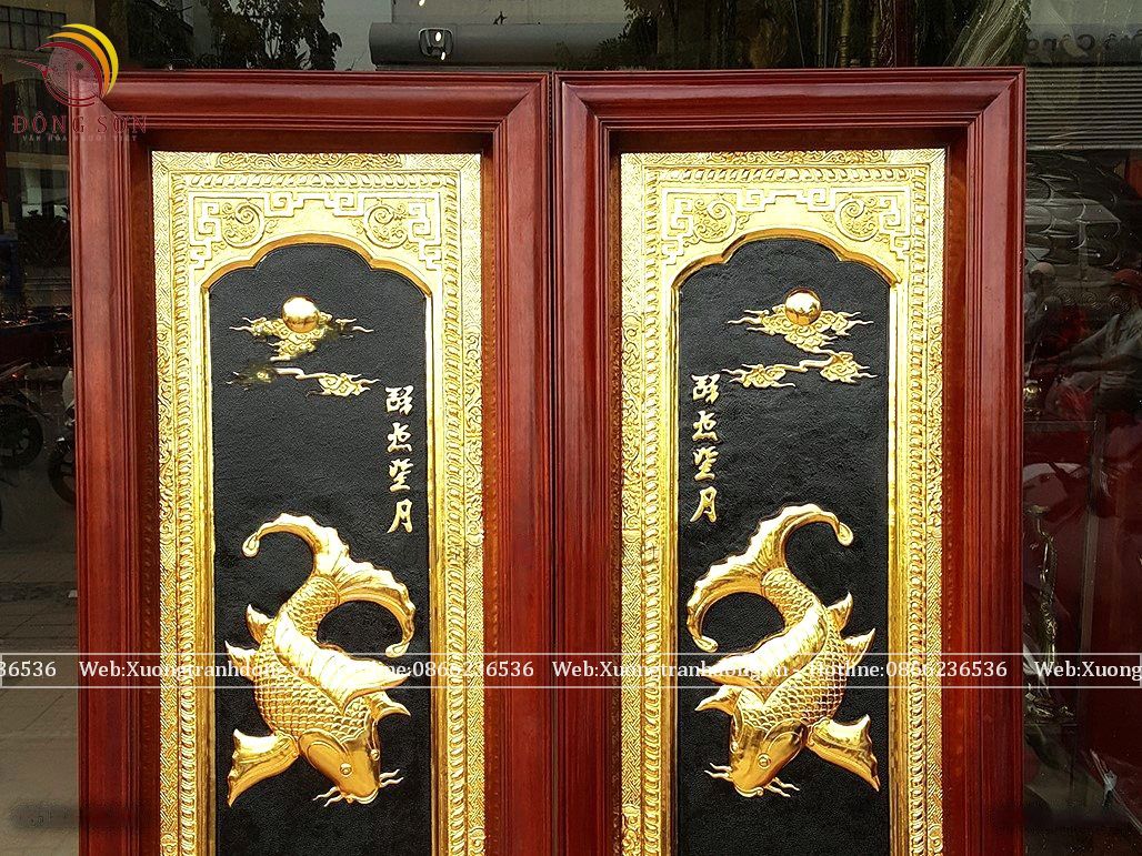 tranh ly ngu vong nguyet bang dong vang kich thuoc 60x155cm ma vang 24k khung go huong