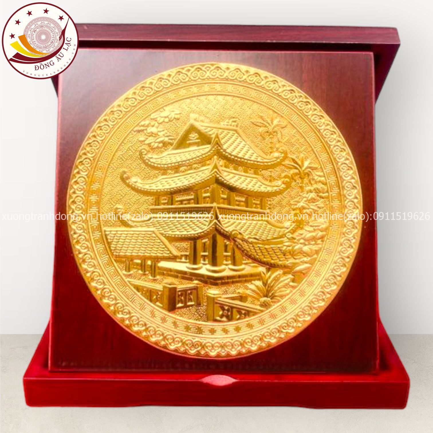 tranh qua tang danh lam chua keo thai binh dong vang ma vang 24k de ban kich thuoc 23x23cm xuong tranh dong