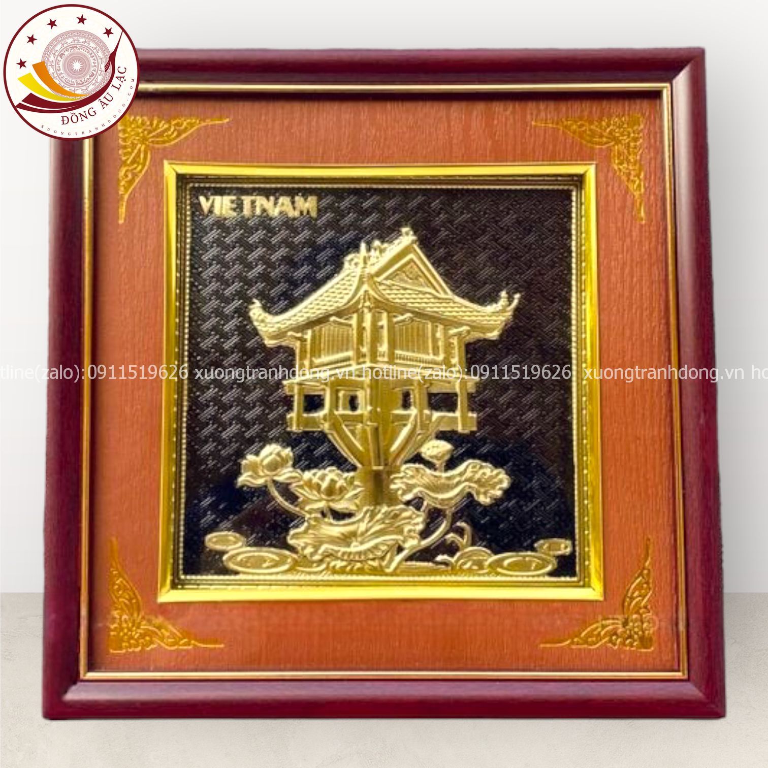 tranh qua tang danh lam chua mot cot dong vang de ban kich thuoc 26x26cm mau 3 xuong tranh dong