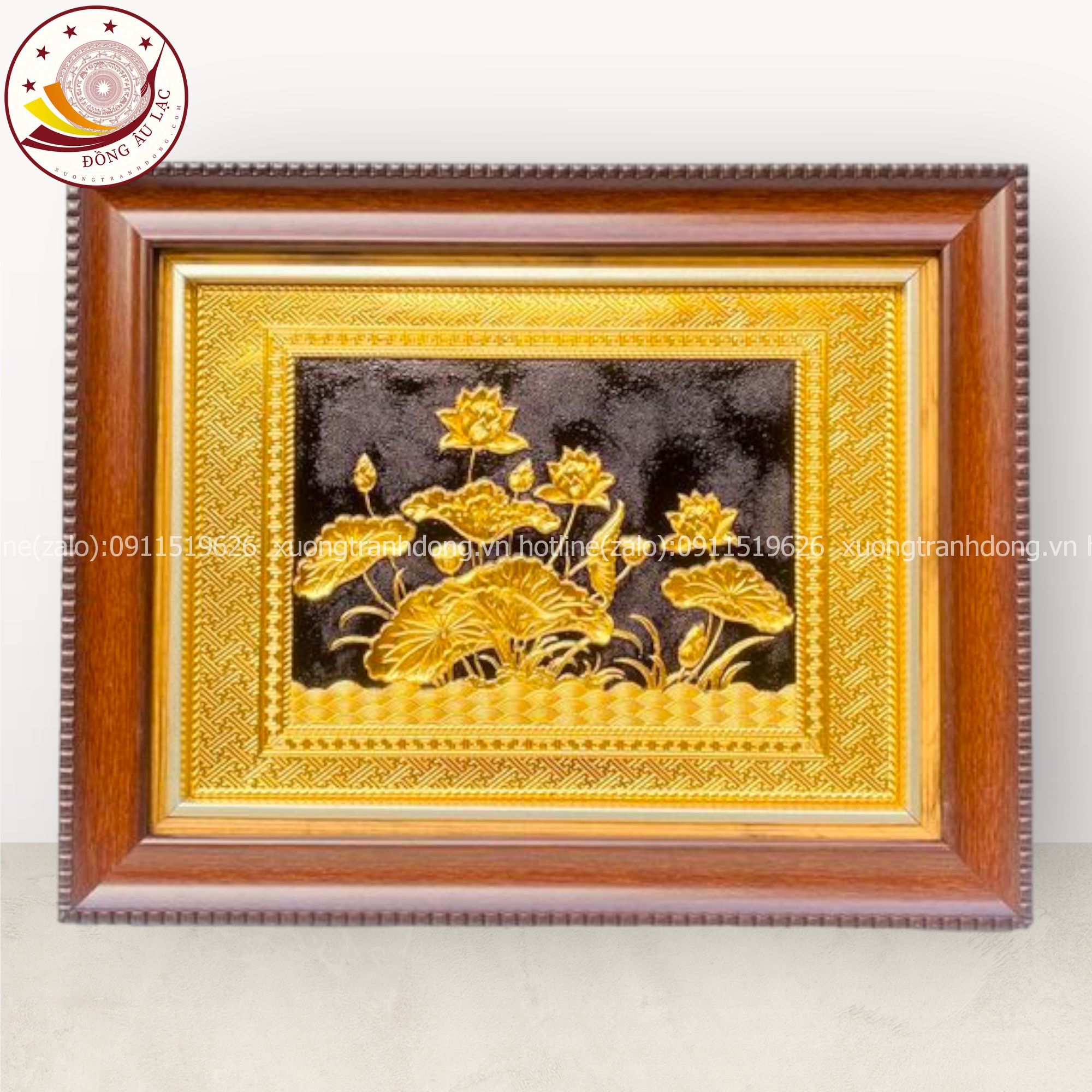 tranh qua tang hoa sen dong vang ma vang 24k kich thuoc 28x34cm mau 2 xuong tranh dong