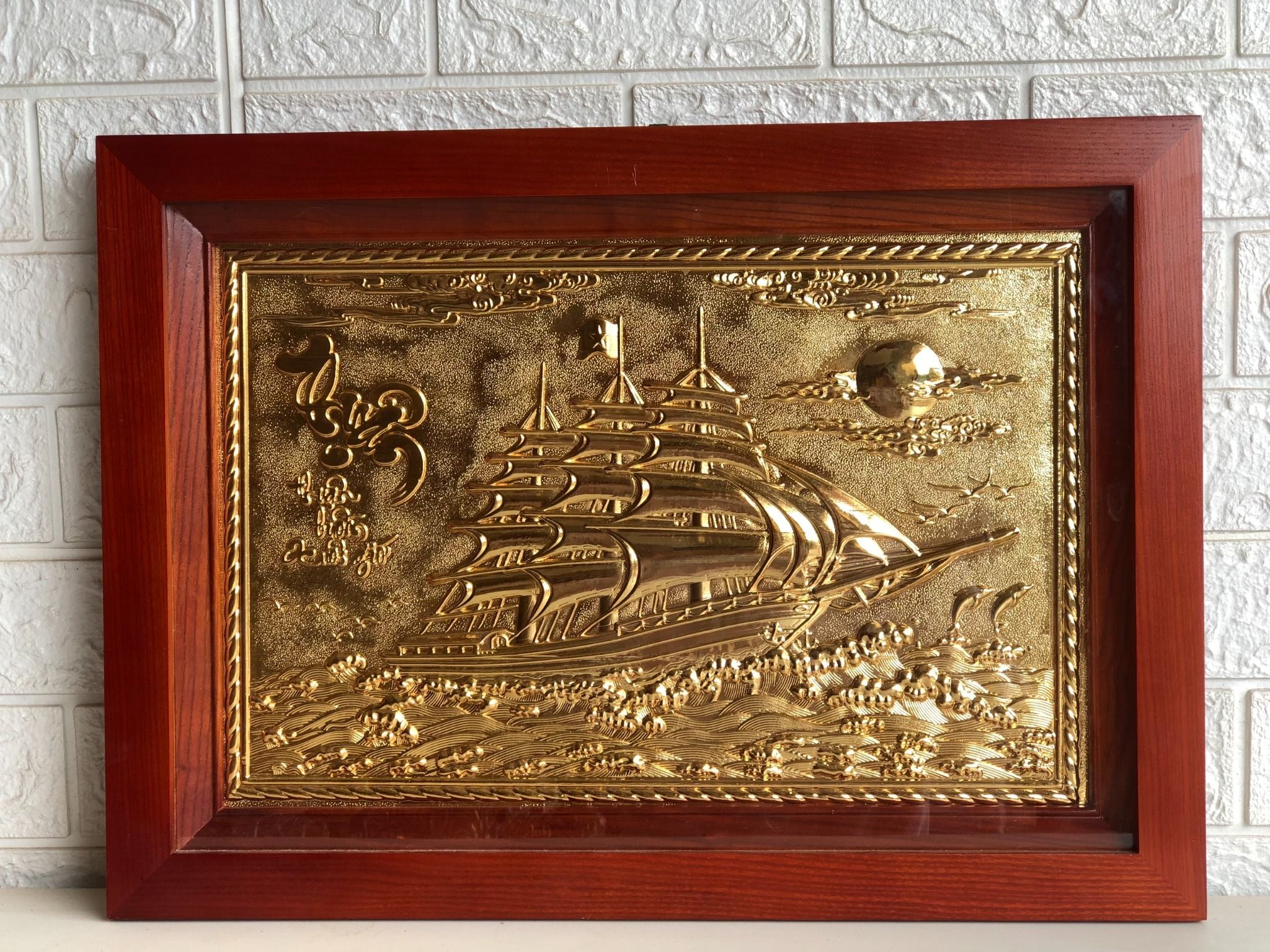 tranh thuan buom xuoi gio bang dong ma vang 24k cao cap tranh qua tang kich thuoc 54cm x 38cm
