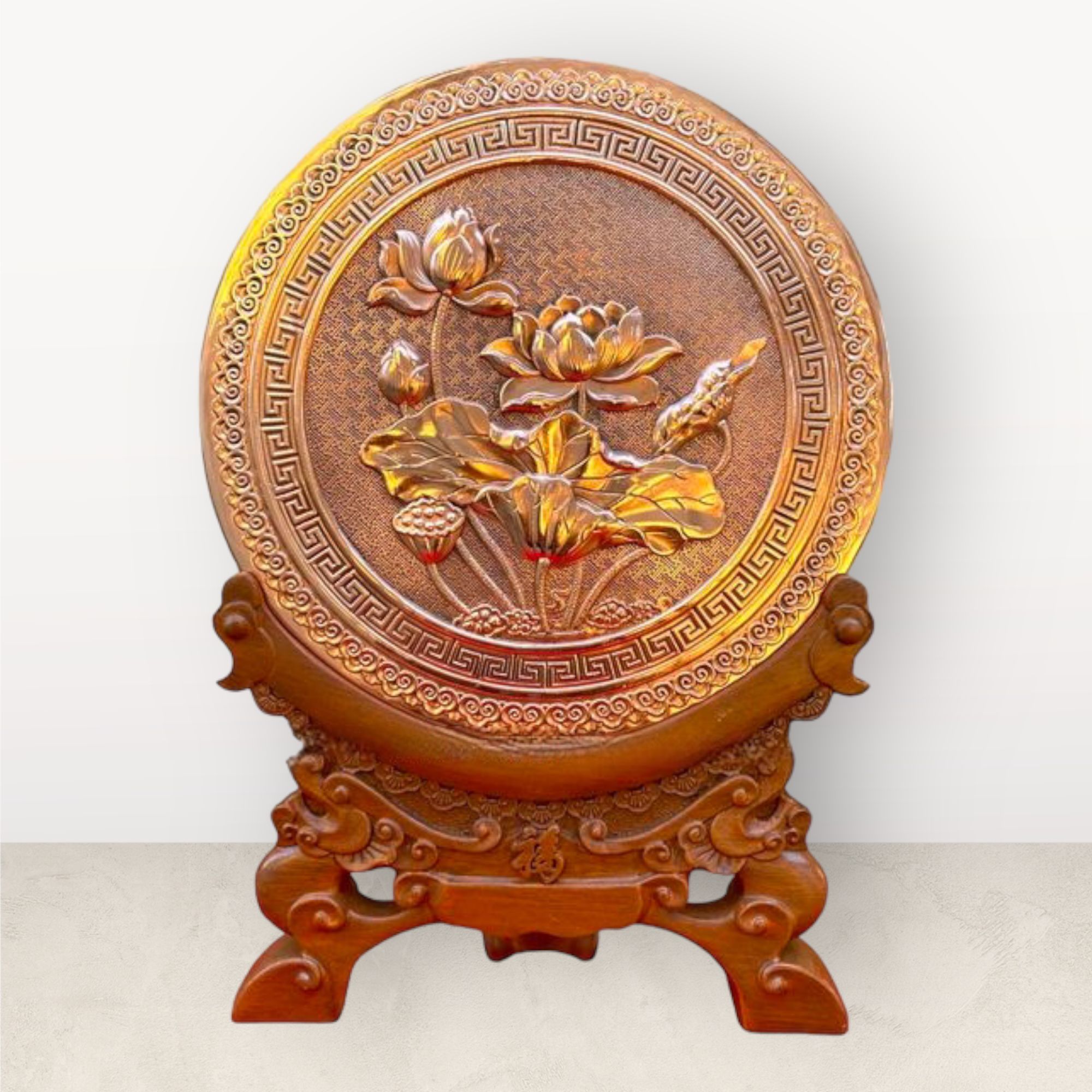 tranh qua tang hoa sen dong do de go de ban duong kinh 20cm xuong tranh dong