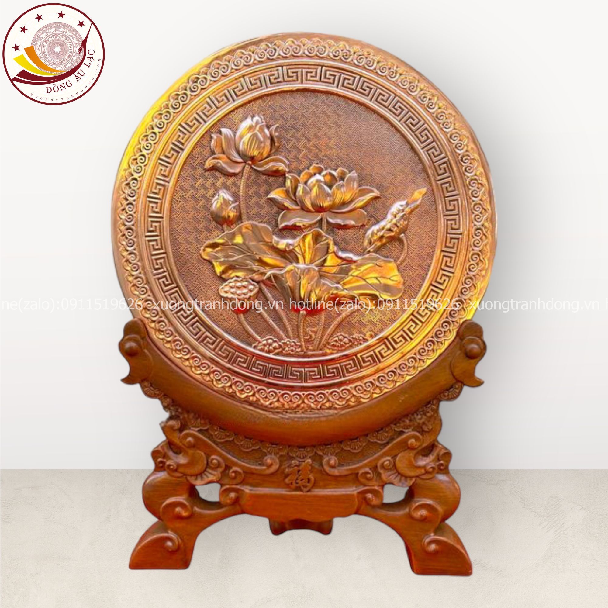 tranh qua tang hoa sen dong do de go de ban duong kinh 20cm xuong tranh dong