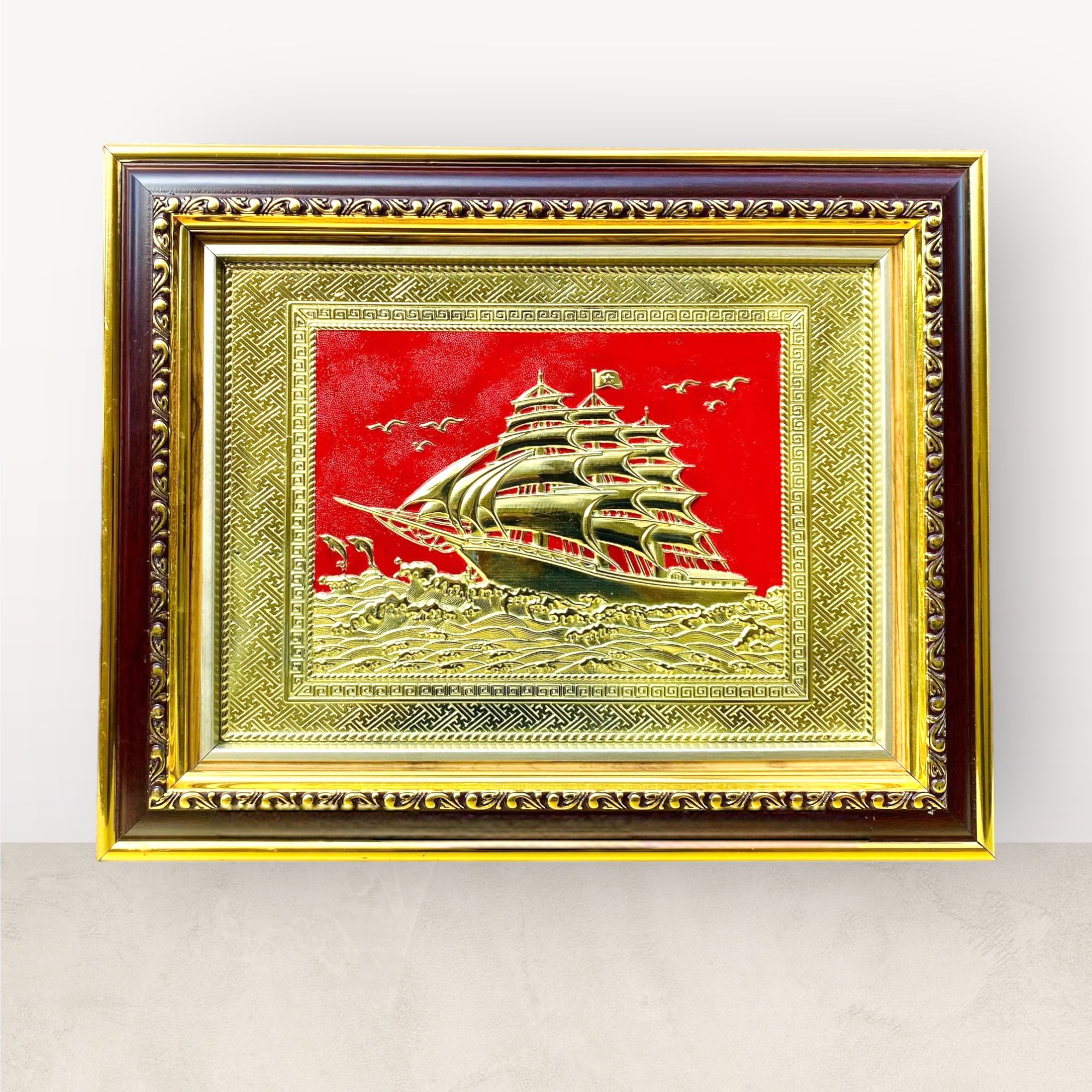 tranh qua tang thuan buom xuoi gio dong vang kich thuoc 28x34cm mau 9 xuong tranh dong