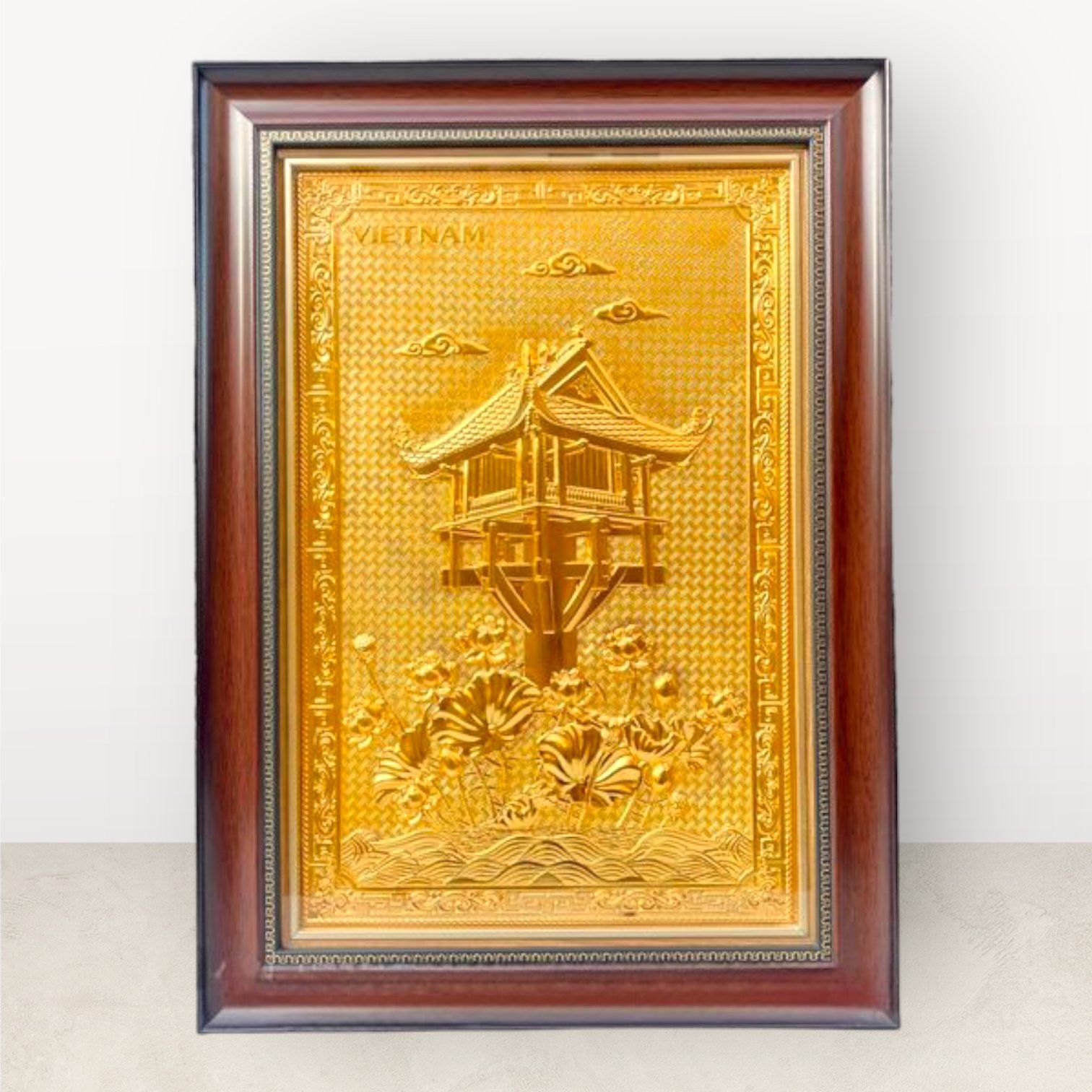 tranh qua tang danh lam chua mot cot dong vang dat vang 24k kich thuoc 38x54cm mau 3 xuong tranh dong