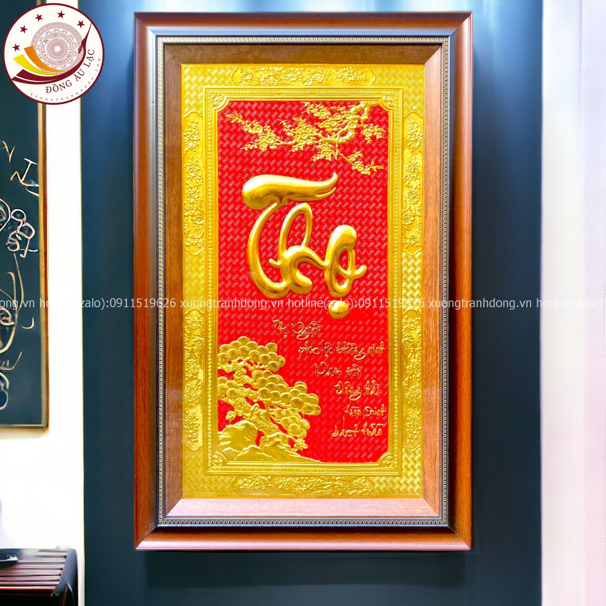 tranh qua tang chu tho bang dong vang dat vang kich thuoc 50x80cm xuong tranh dong