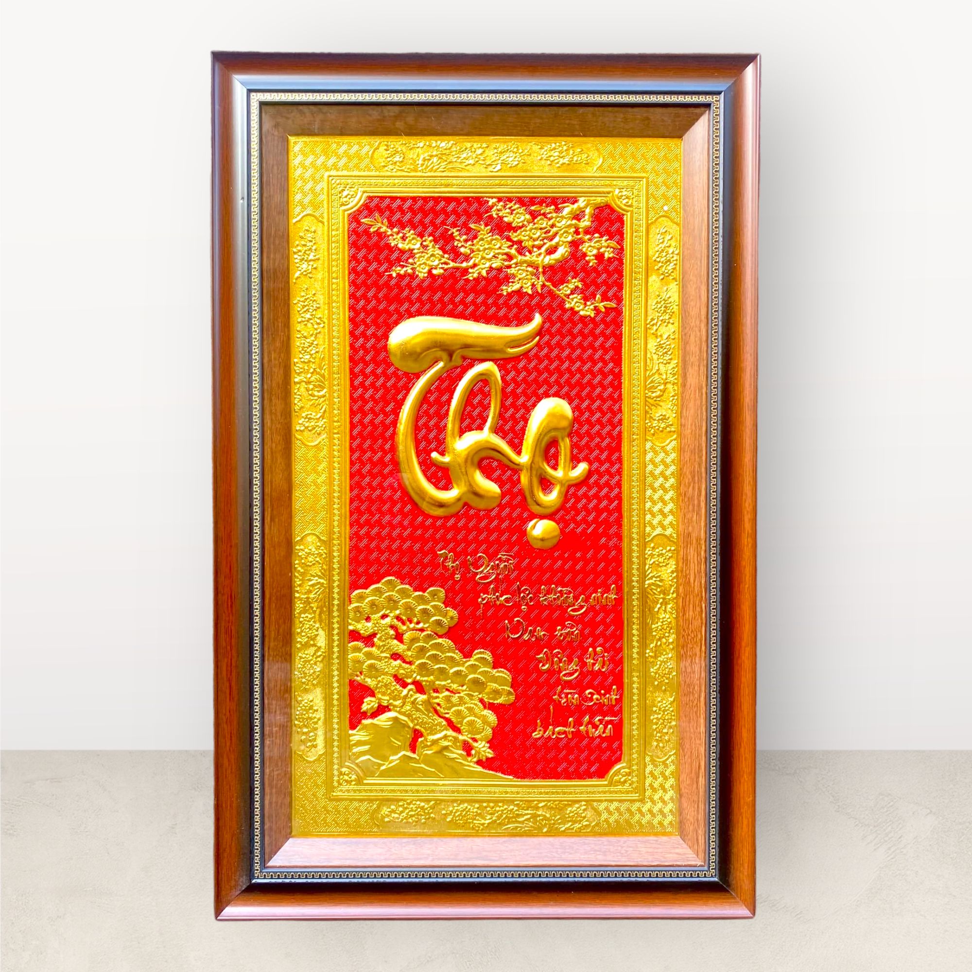 tranh qua tang chu tho bang dong vang dat vang kich thuoc 50x80cm xuong tranh dong