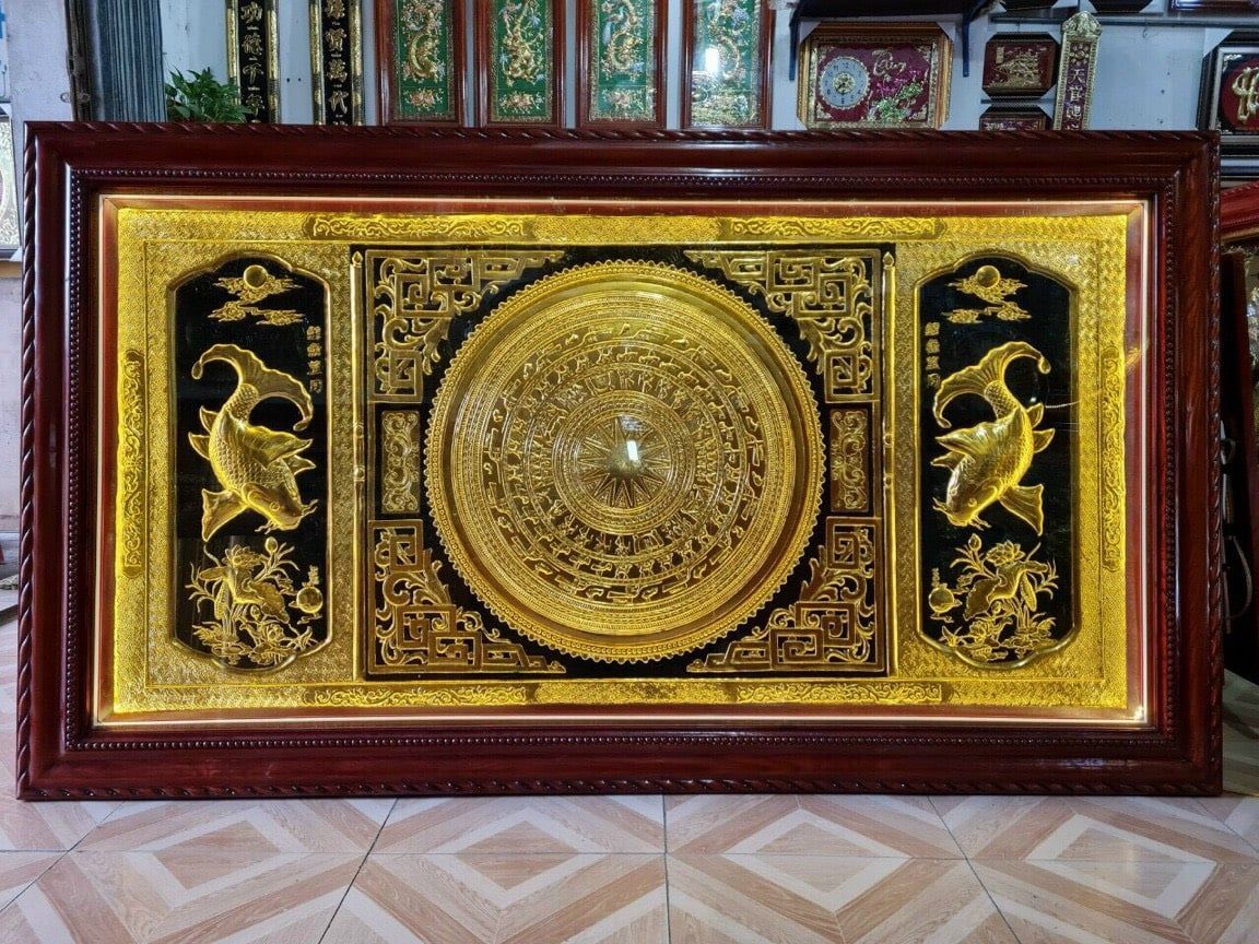 tranh trong dong ca chep dong vang dat vang kich thuoc 1m7x90cm xuong tranh dong