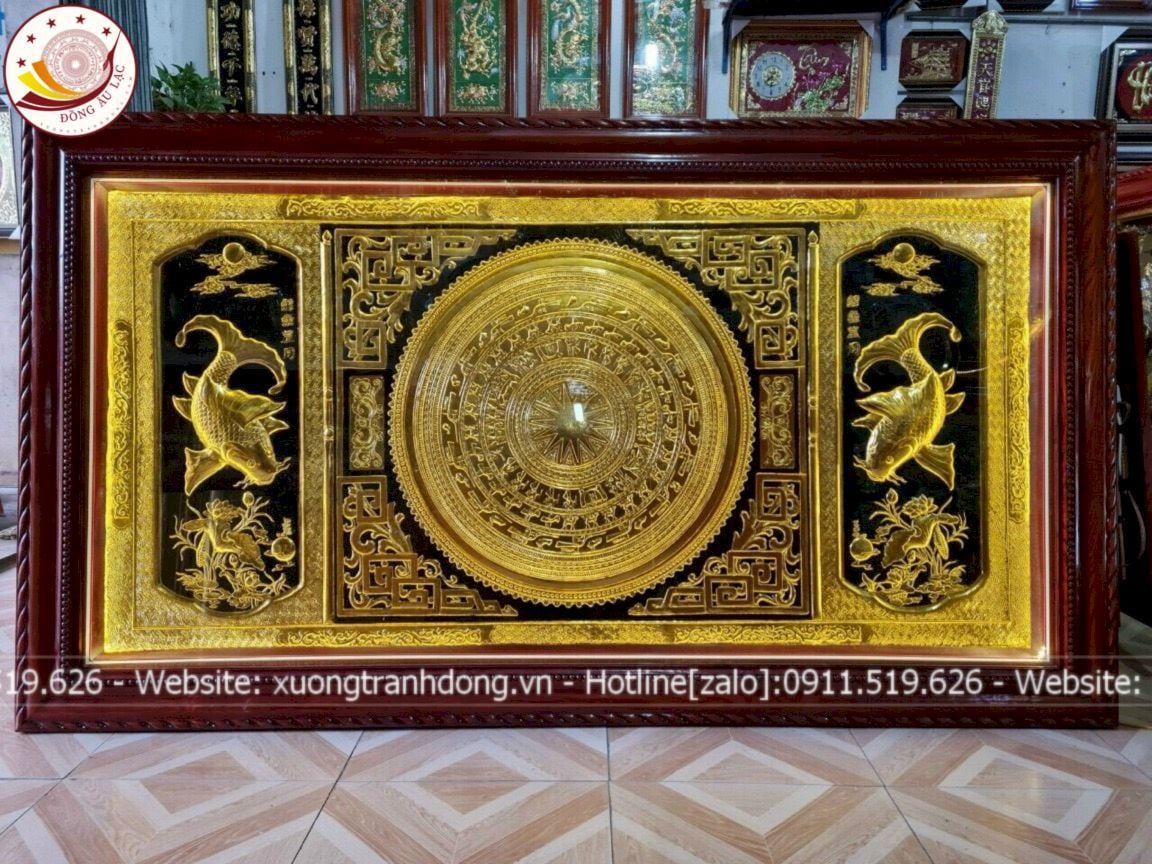 tranh trong dong ca chep dong vang dat vang kich thuoc 1m7x90cm xuong tranh dong