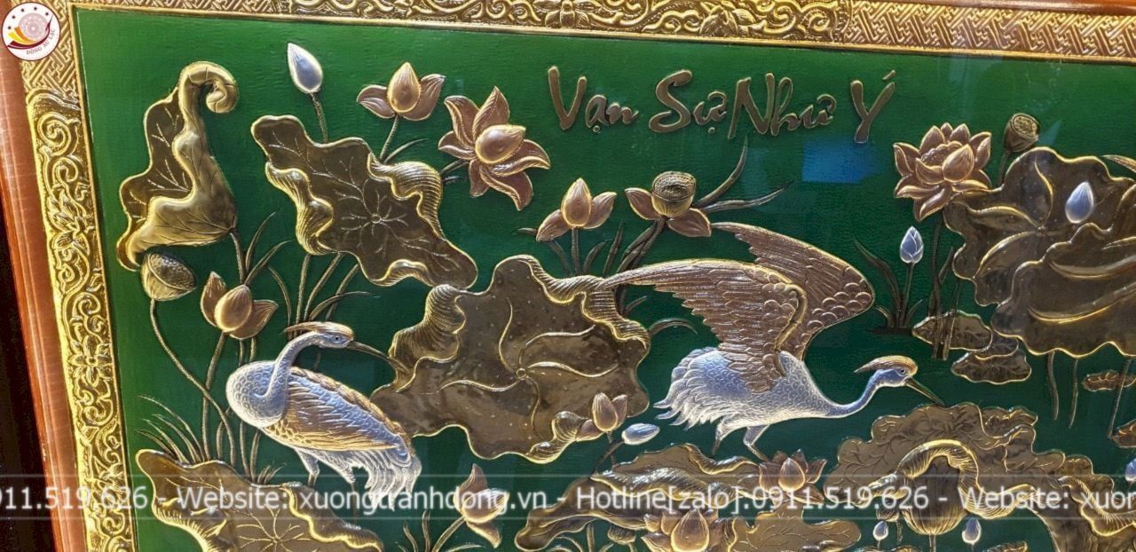 tranh sen hac dong vang dat vang bac 1m7x90cm xuong tranh dong