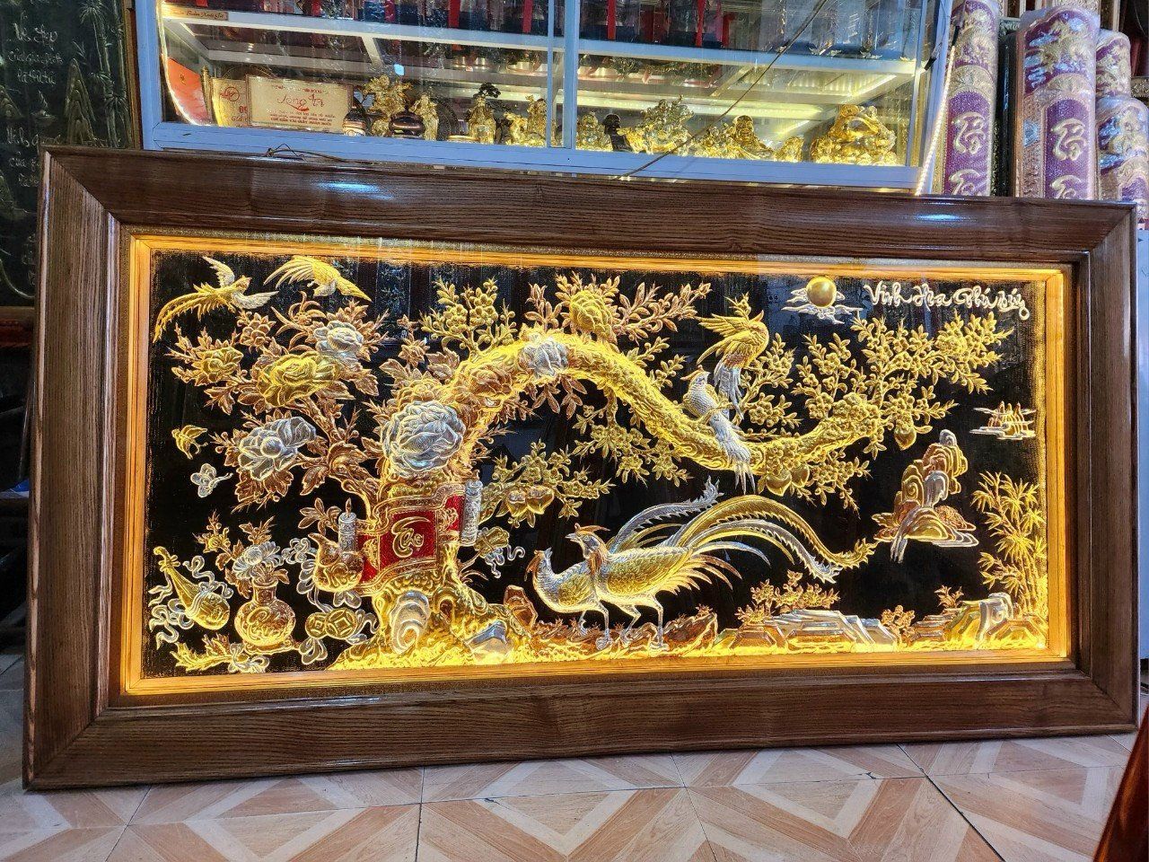 tranh vinh hoa phu quy bang dong vang dat vang bac chu tho kich thuoc 2m3x1m2 xuong tranh dong