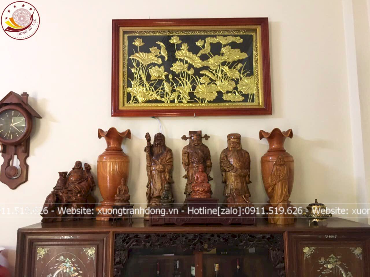 tranh hoa sen dong vang gia co 1m08x1m08 xuong tranh dong
