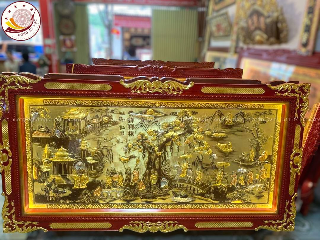 tranh vinh quy bai to dong vang nen xuoc dat vang khung duc dat kich thuoc 2m30x1m20 xuong tranh dong