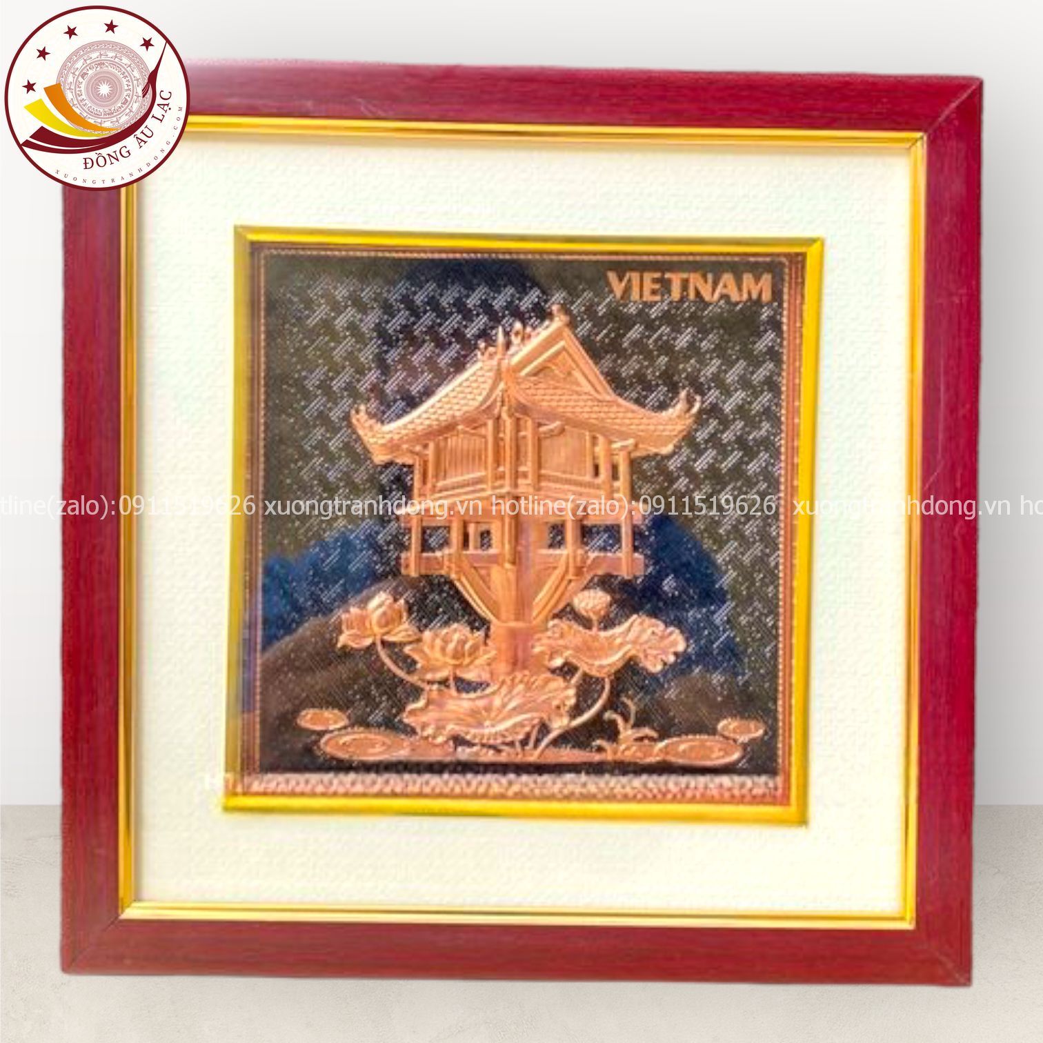tranh qua tang danh lam chua mot cot dong do de ban kich thuoc 26x26cm xuong tranh dong