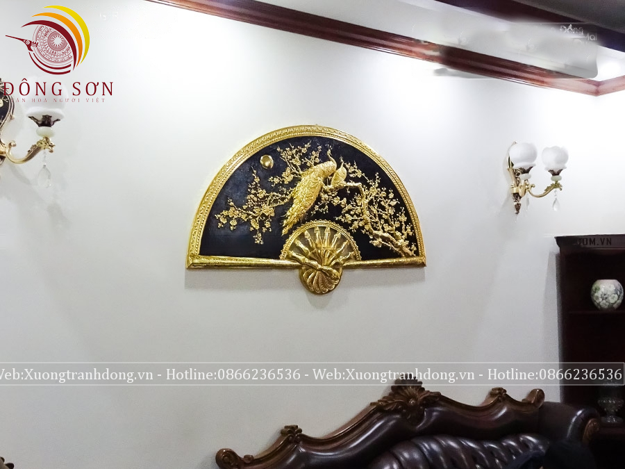 tranh quat phu the vien man dong vang kich thuoc 81x133cm dat vang nen den