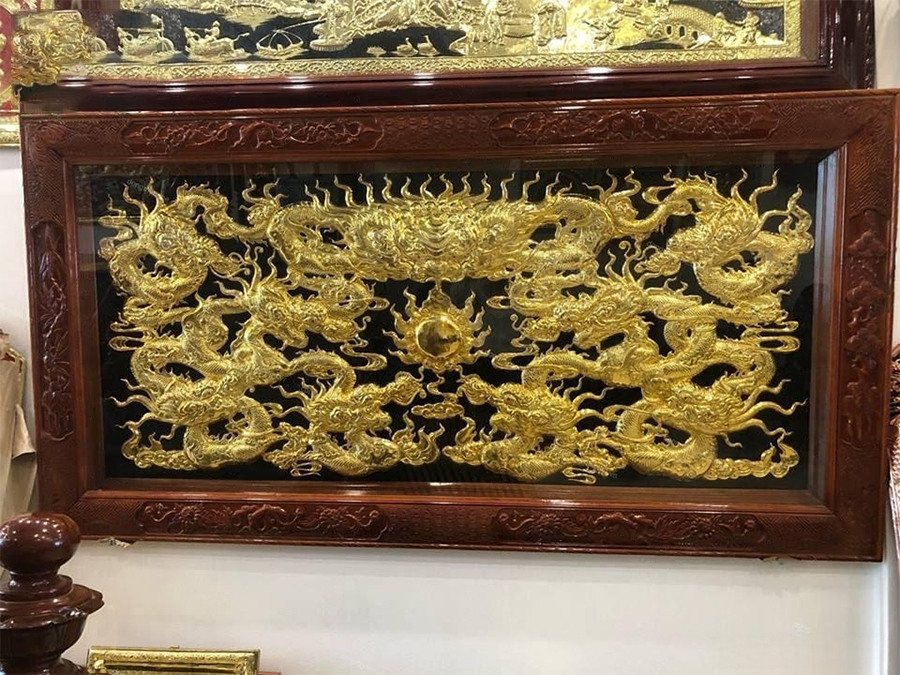 tranh cuu long dong vang kich thuoc 1m55x88cm ma vang 24k khung soi