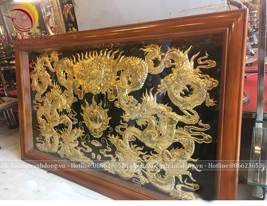 tranh cuu long tranh chau dong vang kich thuoc 81x155cm ma vang 24k khung go doi