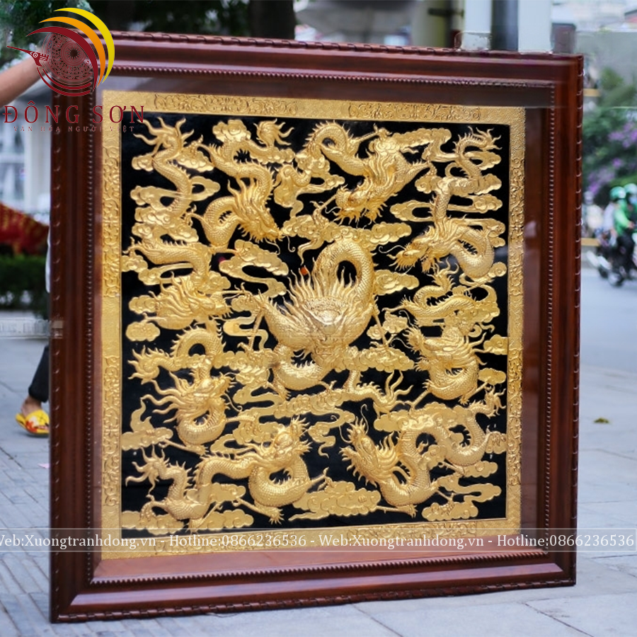 tranh cuu long quan hoi dong vang kich thuoc 133x133cm ma vang khung go gu