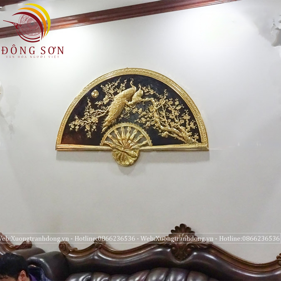 tranh quat phu the vien man dong vang kich thuoc 81x133cm dat vang nen den