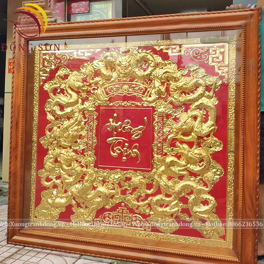 tranh cuu long hung thinh dong vang kich thuoc 136x136cm ma vang 24k khung go do