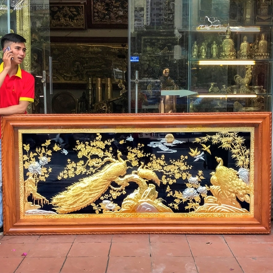 tranh phu the vien man dong vang kich thuoc ma vang dat bac khung go go 2m11x1m01