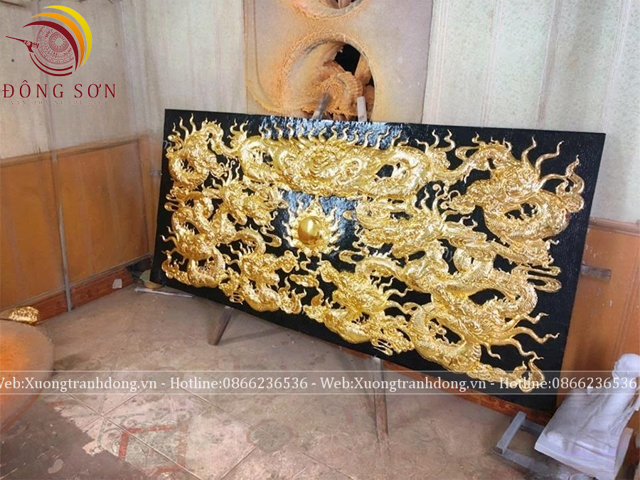 tranh cuu long dong vang kich thuoc 1m55x88cm ma vang 24k khung soi