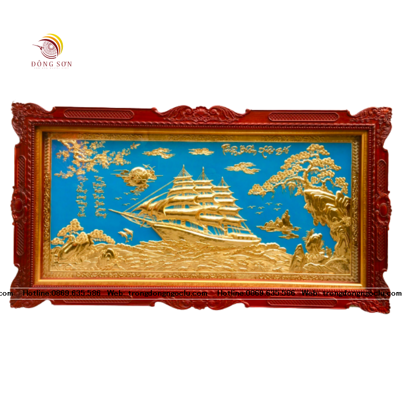 tranh thuan buom xuoi gio bang dong nen xanh ma vang 24k tranh phong khach cao cap kich thuoc 197cm x 107cm