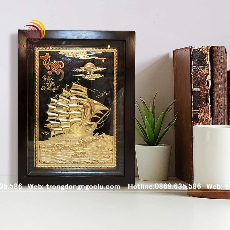 tranh thuan buom xuoi gio bang dong nen den ma vang 24k cao cap tranh qua tang dep kich thuoc 38cm x 54cm