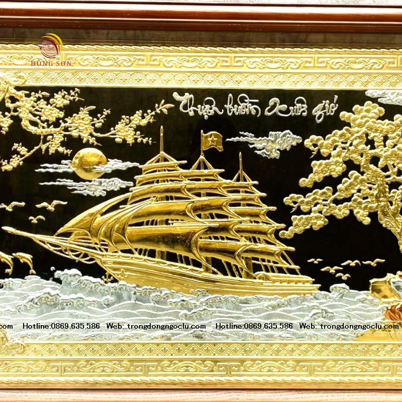 tranh thuan buom xuoi gio bang dong dat vang cao cap tranh qua tang dep kich thuoc 108cm x 68cm