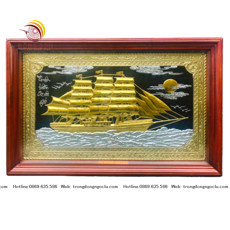 tranh thuan buom xuoi gio bang dong nen den dat vang khung go cao cap tranh qua tang dep kich thuoc 108cm x 68cm