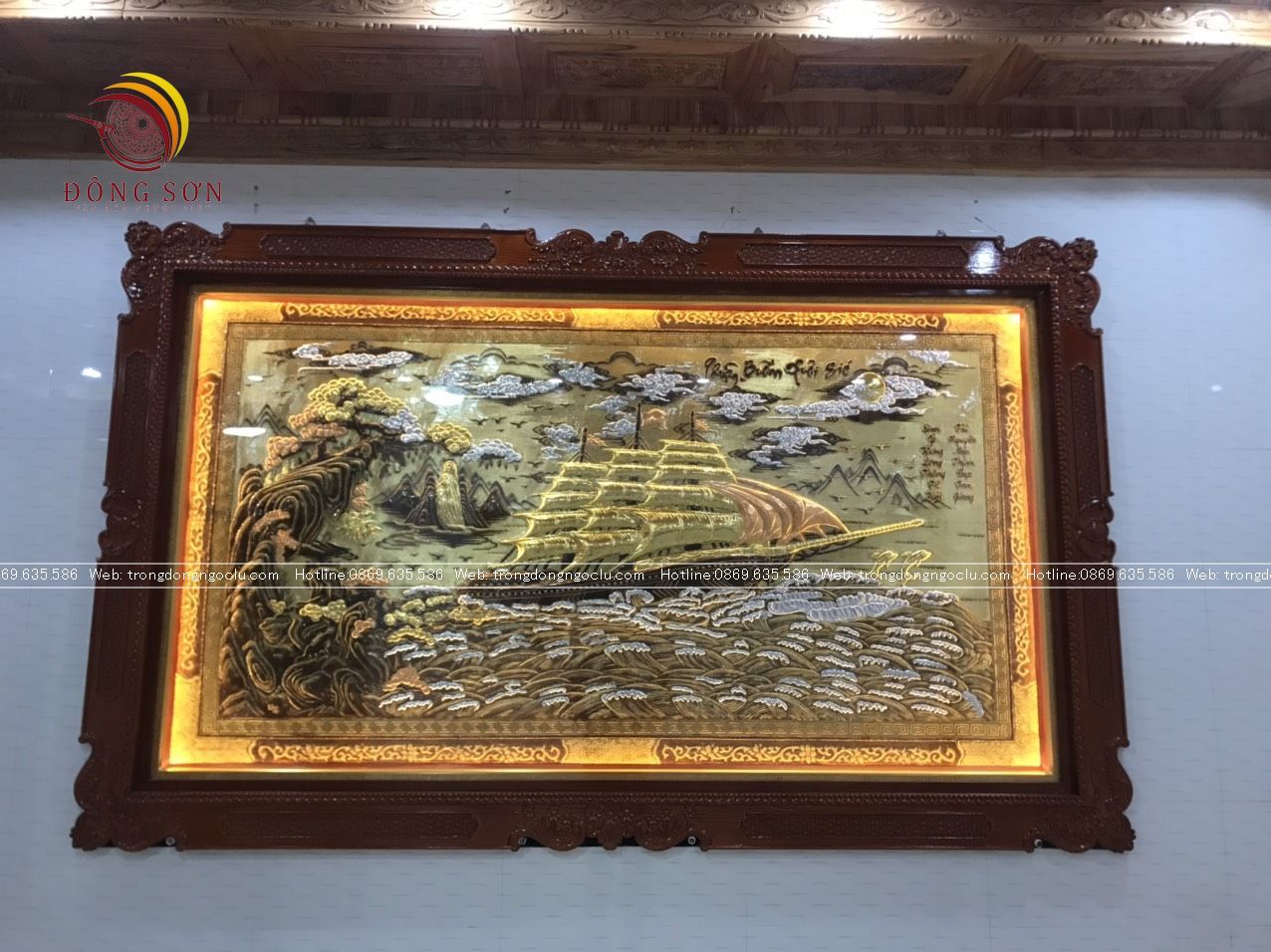 tranh thuan buom xuoi gio bang dong vang xuoc dat vang khung duc kt 1m7x90cm