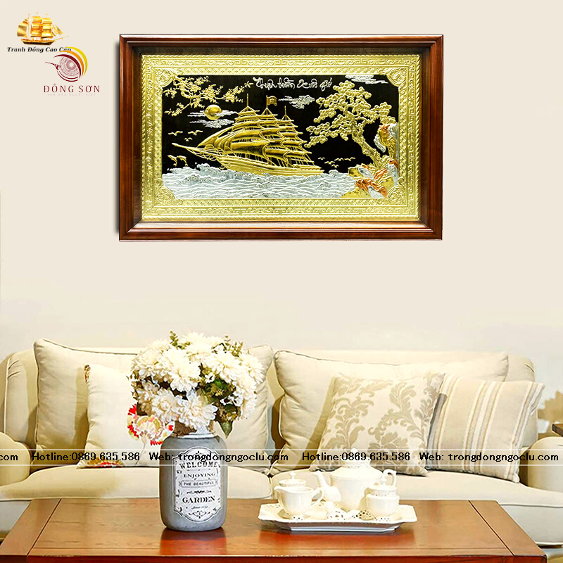 tranh thuan buom xuoi gio bang dong dat vang cao cap tranh qua tang dep kich thuoc 108cm x 68cm