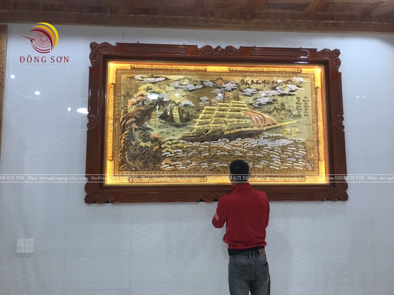 tranh thuan buom xuoi gio bang dong vang xuoc dat vang khung duc kt 1m7x90cm