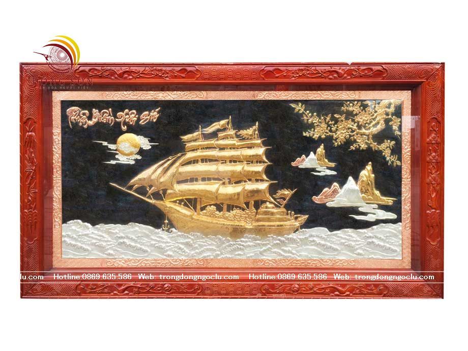 tranh thuan buom xuoi gio bang dong do dat vang nen den khung go huong duc kt 1m55x88cm
