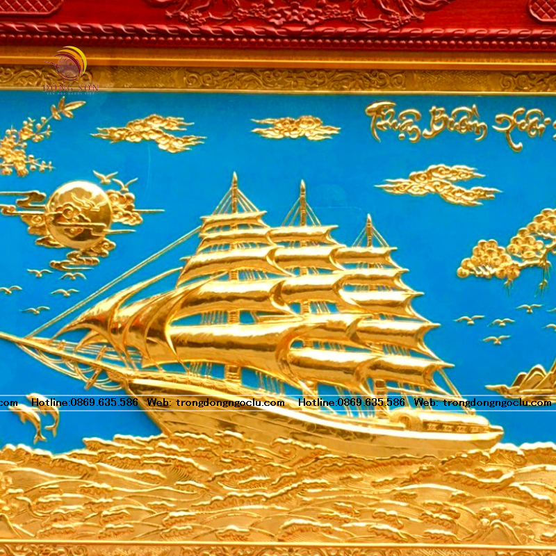 tranh thuan buom xuoi gio bang dong nen xanh ma vang 24k tranh phong khach cao cap kich thuoc 197cm x 107cm