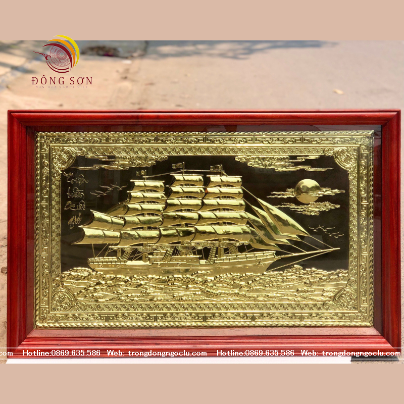 tranh thuan buom xuoi gio bang dong nen den khung go huong cao cap tranh qua tang dep kich thuoc 108cm x 68cm