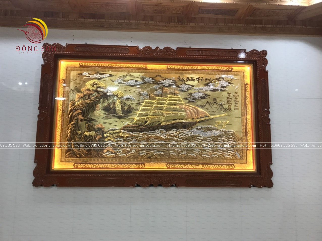 tranh thuan buom xuoi gio bang dong vang xuoc dat vang khung duc kt 1m7x90cm