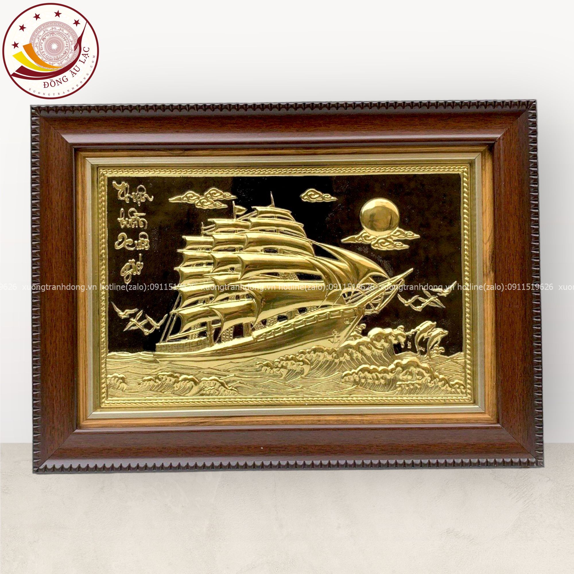 tranh qua tang thuan buom xuoi gio dong vang kich thuoc 28x38cm xuong tranh dong