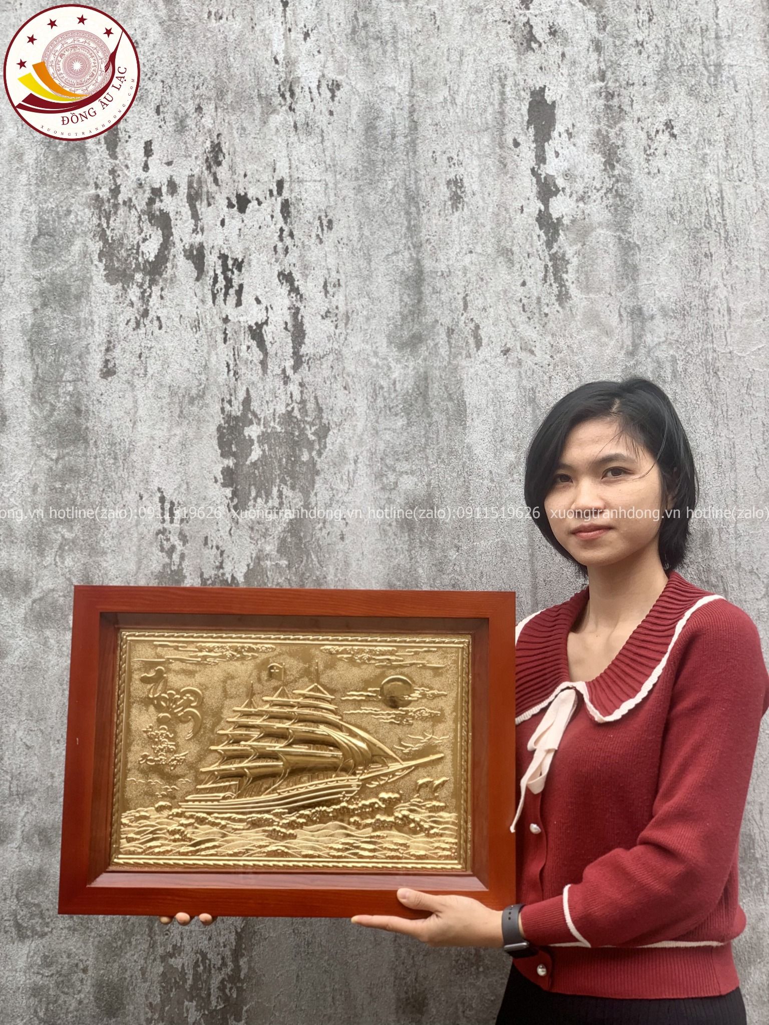 tranh qua tang thuan buom xuoi gio dong vang ma vang 24k kich thuoc 38x54cm mau 3 xuong tranh dong