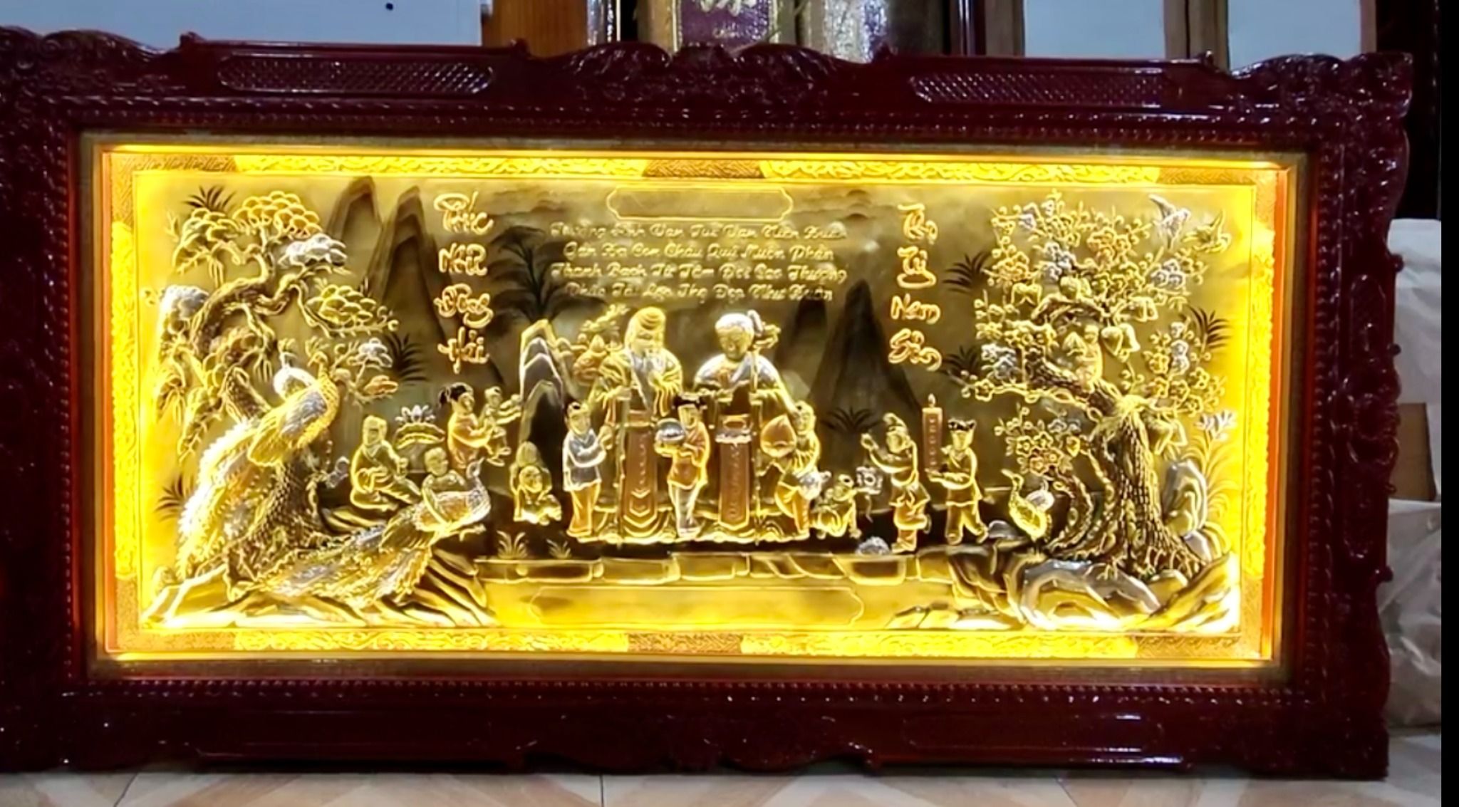 tranh mung tho ong ba dong vang nen xuoc dat vang khung duc kich thuoc 80cm x 155cm xuong tranh dong