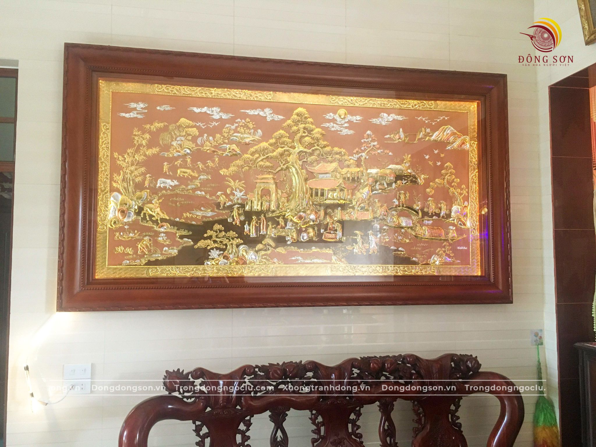 tranh dong que dong vang dat diem vang bac kich thuoc 2m31x1m27