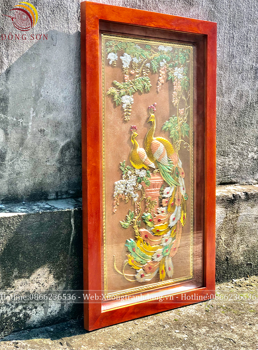 tranh phu the vien man dong vang kich thuoc 38x58cm nen hong dat vang khung soi