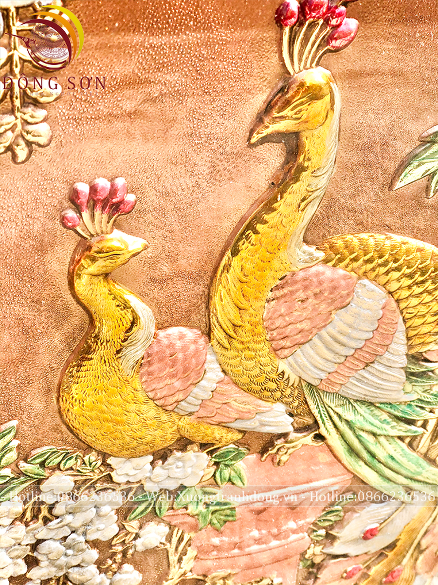 tranh phu the vien man dong vang kich thuoc 38x58cm nen hong dat vang khung soi