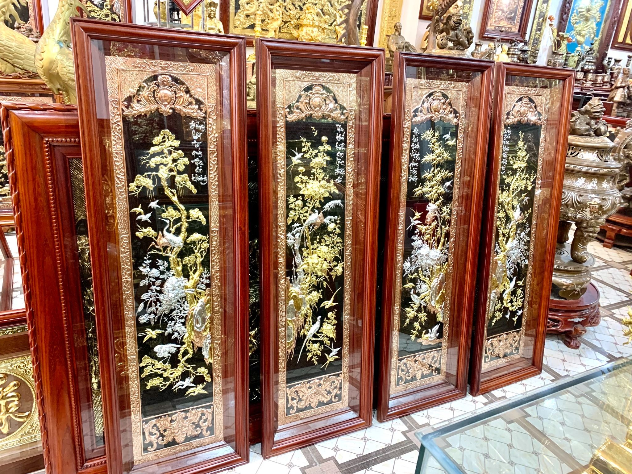 tranh tu quy dong do dat vang cao cap kich thuoc 41x127cm xuong tranh dong